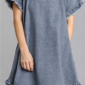 Umgee Blue High Low Frayed Hem Dress